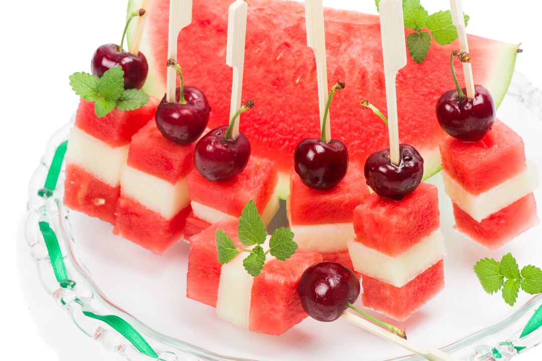 Watermelon, melon and cherry sandwich - a delicious dessert of the watermelon diet